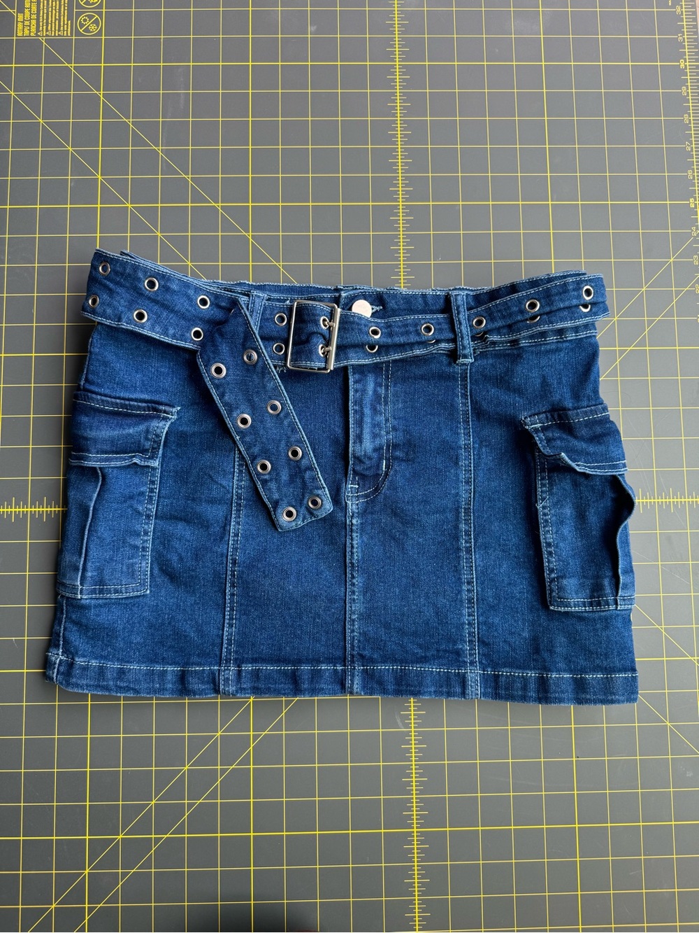 Windsor Dark Cargo Denim Mini Skirt with Belt